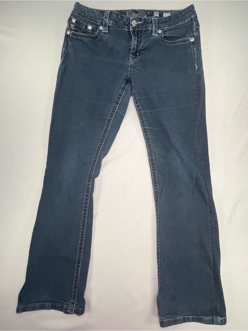 ⁠Miss Me Mid-Rise Easy Bootcut Embellished Sequins Studs Womens Jeans Size 30